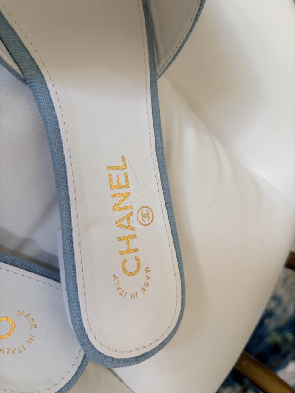 Chanel Light Denim Quilted Slide Sandals - Size 38 - Picture 5 of 6